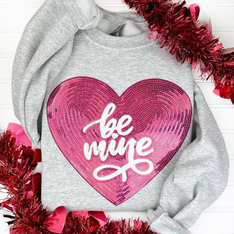 Heart Be Mine Patch Gildan Sweatshirt -- ASH GREY T-Shirts, Hoodie | RetroVerseTees.com
