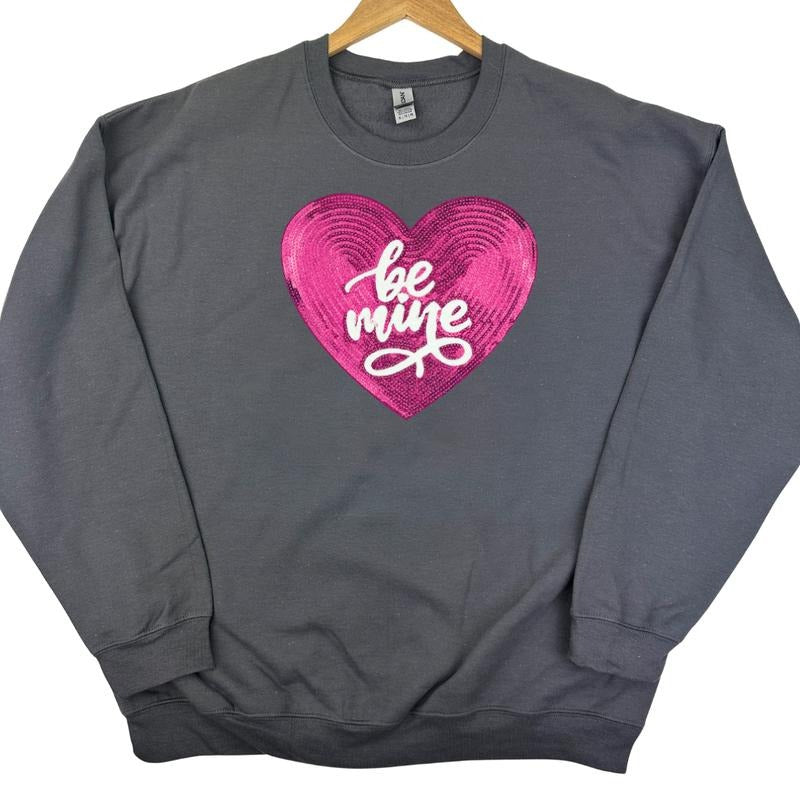 Heart Be Mine Patch Gildan Sweatshirt -- CHARCOAL T-Shirts, Hoodie | RetroVerseTees.com