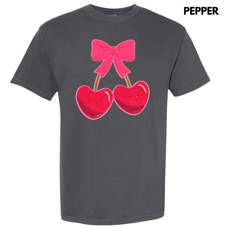 Heart Cherries Sequin Patch Comfort Colors T-Shirt Hoodie, Sweatshirt | RetroVerseTees.com