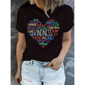 Heart Letter Print Crew Neck T-shirt, Casual Short Sleeve Top For Spring & Summer, Women'WB shield Clothing style 02...