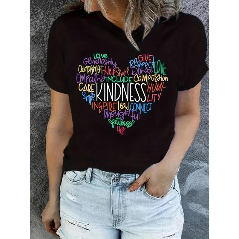 Heart Letter Print Crew Neck T-shirt, Casual Short Sleeve Top For Spring & Summer, Women'WB shield Clothing style 02...