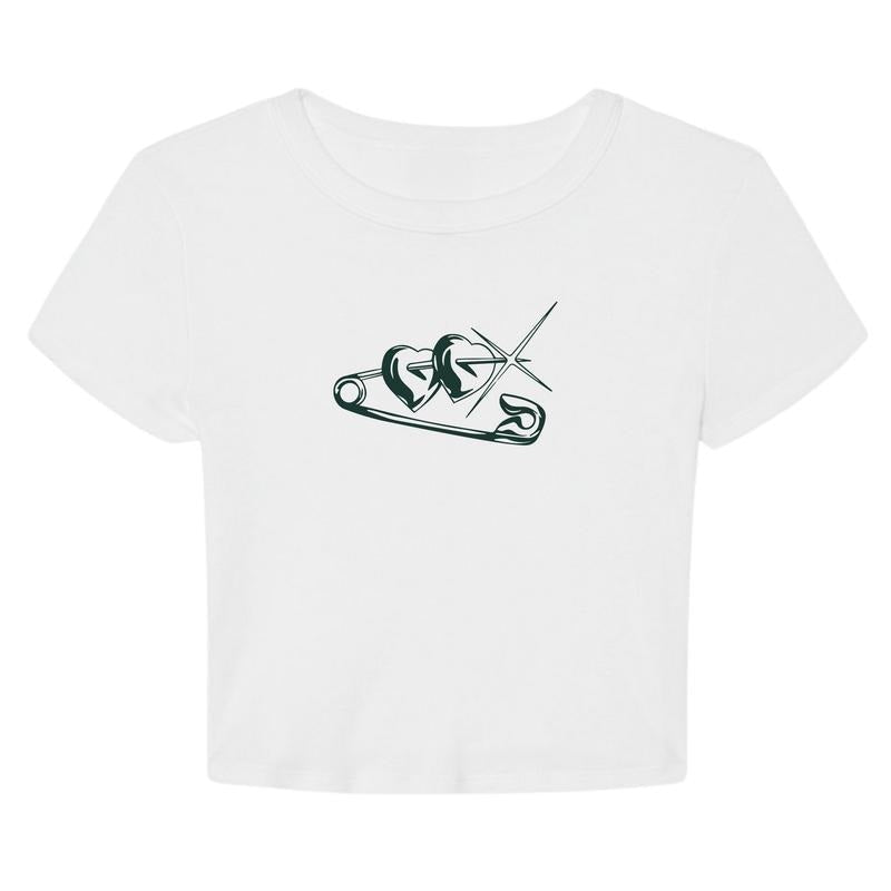 Heart Pin Y2K Cropped Graphic Summer T-Shirt Hoodie, Sweatshirt | RetroVerseTees.com