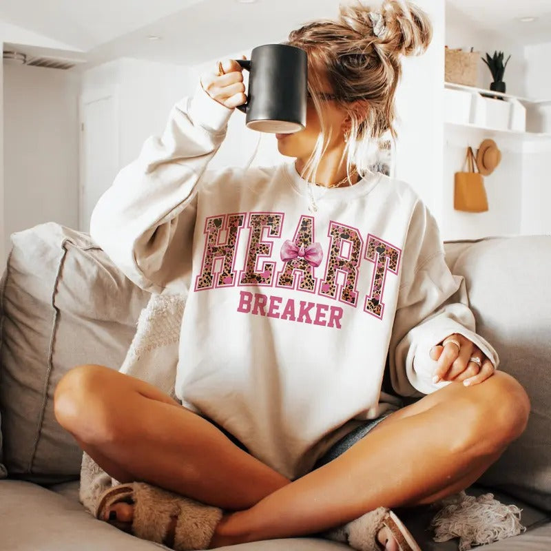 Heartbreaker Coquette Leopard Sweatshirt, Valentine's Day, Funny Valentine Sweatshirt, Anti Valentine Sweatshirt, Vday...