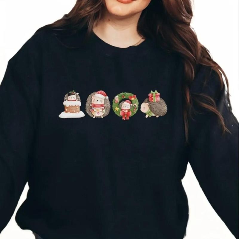 Hedgehog Christmas Sweatshirt, Winter Sweatshirt for Women T-Shirts, Hoodie | RetroVerseTees.com