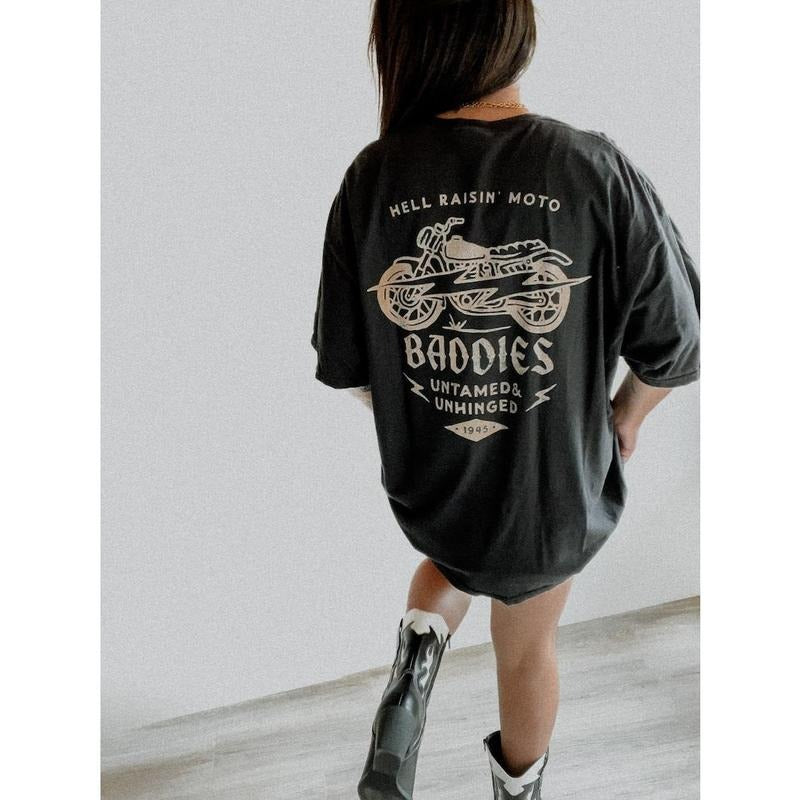 Hell Raisin' Moto Baddies Tee, motorcycle tee, trendy tee, boho edgy grunge shirt Hoodie, Sweatshirt | RetroVerseTees.com