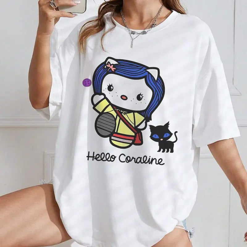 Hello Coraline T-Shirt, Spooky Sweatshirt, Hello Halloween Hoodie | RetroVerseTees.com