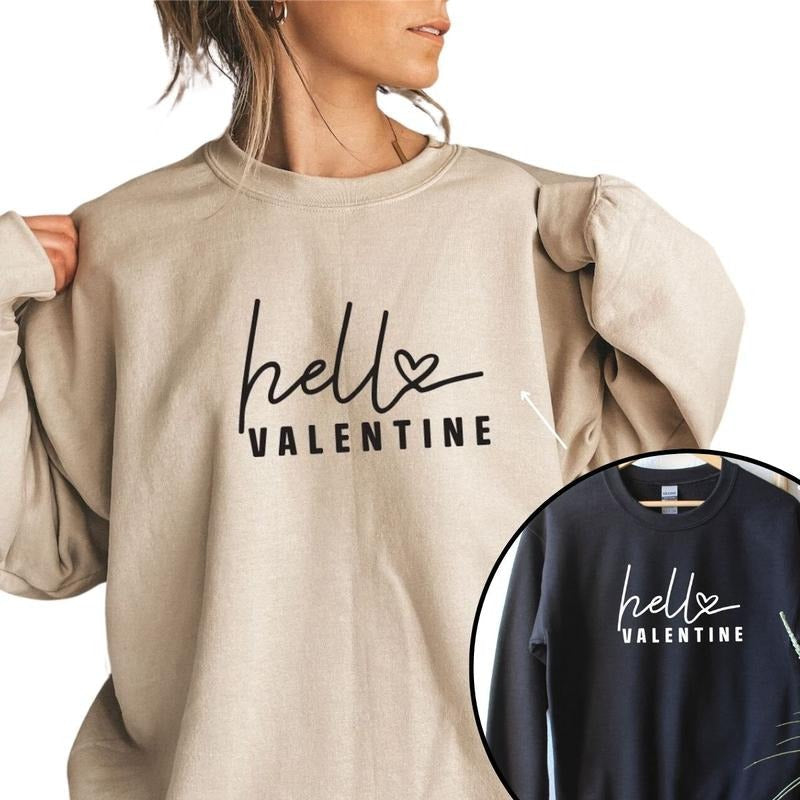 Hello Valentine Sweatshirt, Valentine Sweatshirt, Valentine's Day Sweatshirt for Women T-Shirts, Hoodie | RetroVerseTees.com