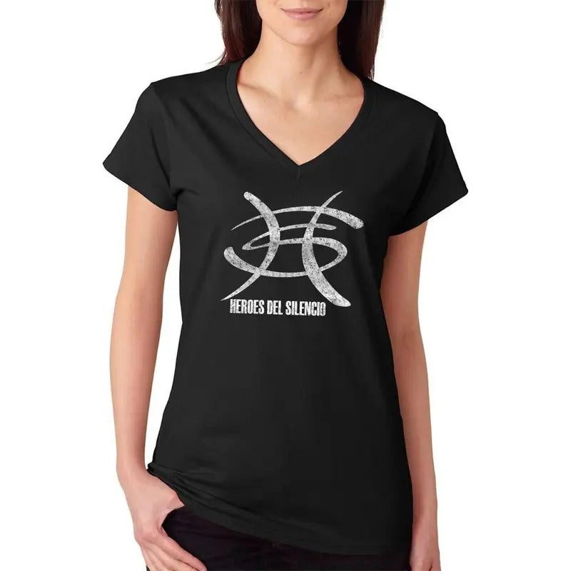 Heroes Del Silencio Distressed Logo C Women's V-Neck T-Shirt Casual Comfort Hoodie, Sweatshirt | RetroVerseTees.com