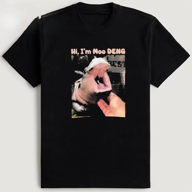 Hi I'm Moo Deng T-Shirt, Gift For Her, Gift For Him Fabric Top Cotton Hoodie, Sweatshirt | RetroVerseTees.com