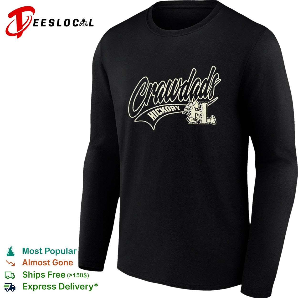Hickory Crawdads Distressed Logo Minor League Baseball shirt