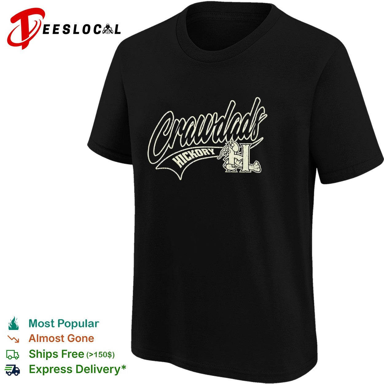 Hickory Crawdads Distressed Logo Minor League Baseball shirt