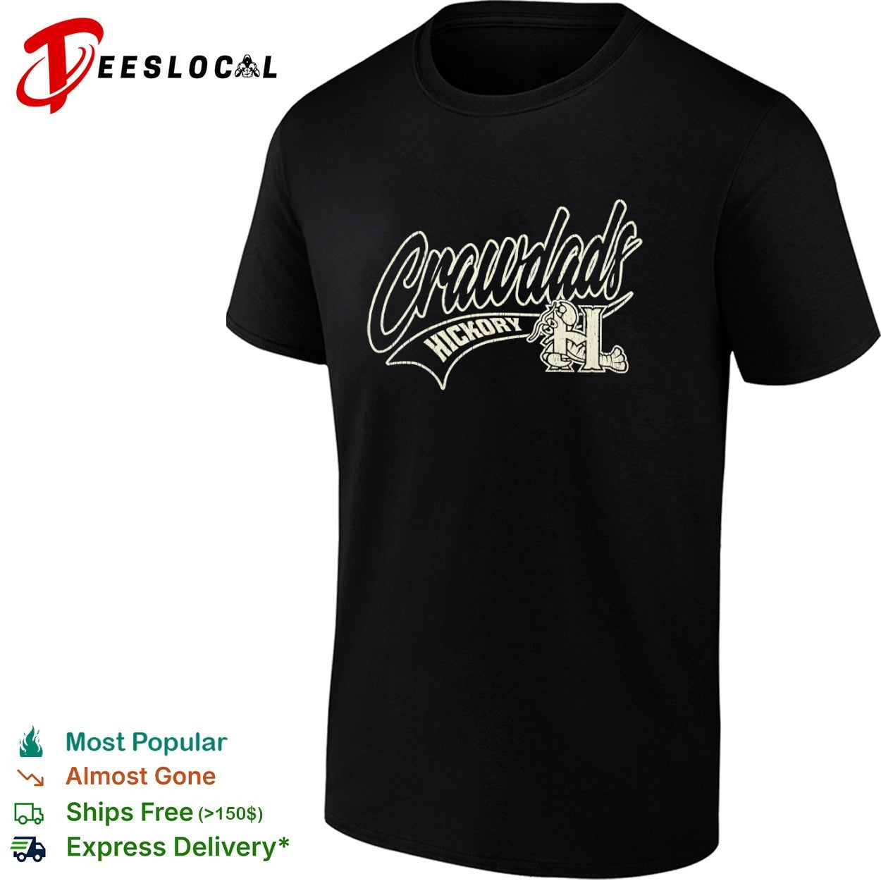 Hickory Crawdads Distressed Logo Minor League Baseball shirt