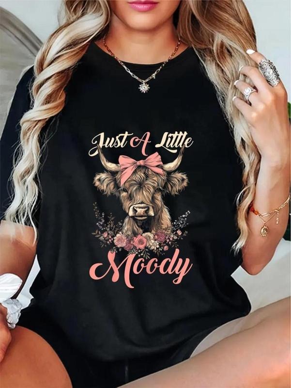 Highland Cow Just A Little Moody Flower Funny Farm Farmer T-Shirt, Full Size Range, Perfect Fit for Everyone, Casual...