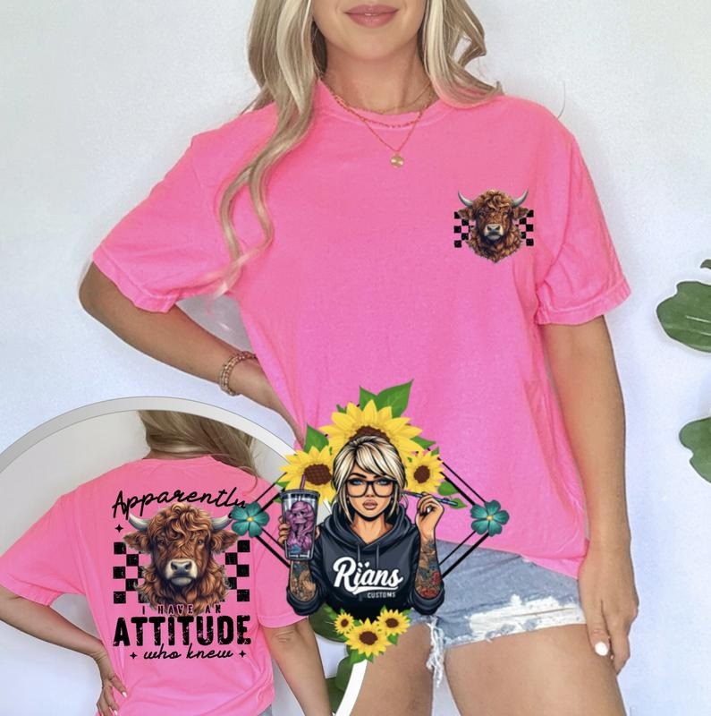 Highland Fluffy Cow Apparently i have an attitude Comfort Colors Unisex Tshirt Hoodie, Sweatshirt | RetroVerseTees.com