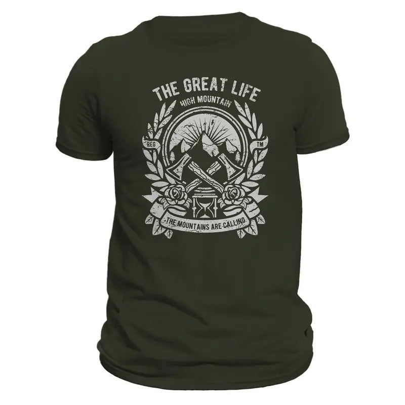 Hiking Camping The Great Life Outdoors Mountain Getaway Men's T-Shirt Casual Classic Hoodie, Sweatshirt | RetroVerseTees.com