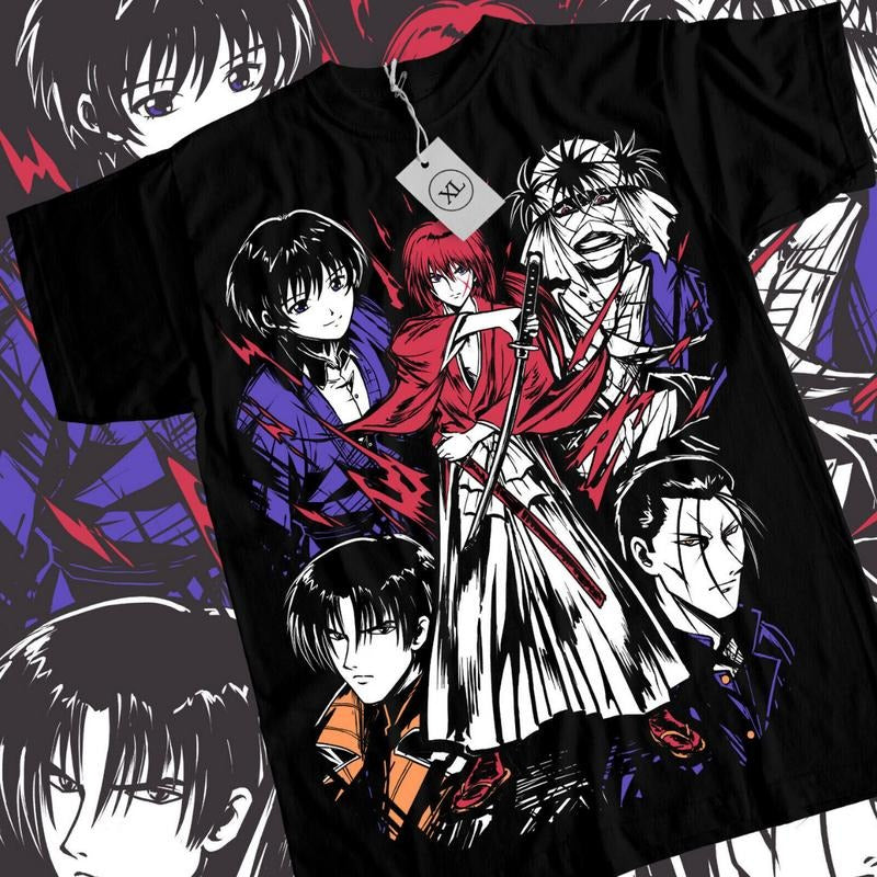 Himura Kenshin Anime T-Shirt & Sweatshirt, Rurouni Kenshin Main Characters Graphic Tee, Anime Manga Lover Gifts Ball...