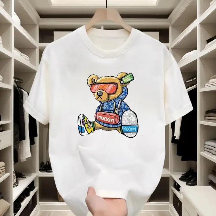 Hip - hop Style Cotton T - shirt |   Trendy Bear Print for Street Outings Hoodie, Sweatshirt | RetroVerseTees.com