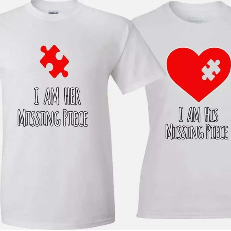 His Her Missing Piece puzzle Heart Valentine couple matching funny cute T-Shirt Hoodie, Sweatshirt | RetroVerseTees.com