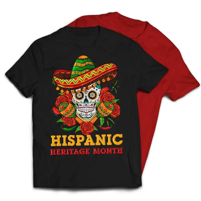 Hispanic Heritage Month Skull With Hat T-Shirt Casual Classic Hoodie, Sweatshirt | RetroVerseTees.com