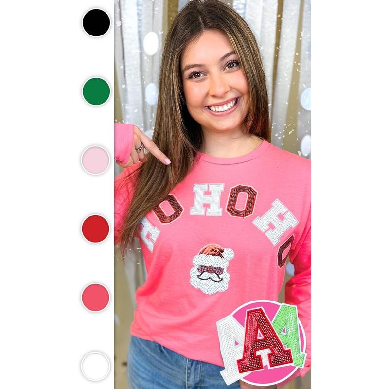 Ho Ho Ho Santa Sequin Graphic Long Sleeve T-Shirt Hoodie, Sweatshirt | RetroVerseTees.com
