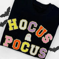 Hocus Pocus Letter Patch Crewneck Sweatshirt, Chenille Letter Patches, Halloween T-Shirts, Hoodie | RetroVerseTees.com