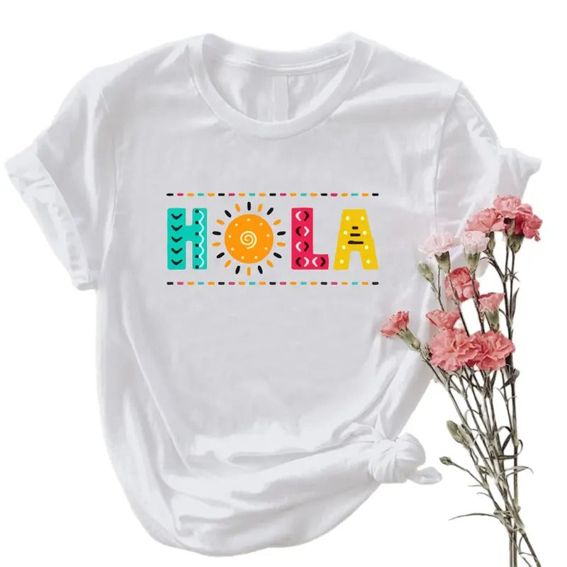 Hola Shirt, Spanish Hola T-shirt, Mouthless cat Spanish Shirt, Latina Girl Tee Hoodie, Sweatshirt | RetroVerseTees.com