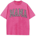 Holafish Acid Wash Half Short Mama TNF'WB shield Day Sleeve T-Shirt for Women - Casual Graphic Print Summer Top with...