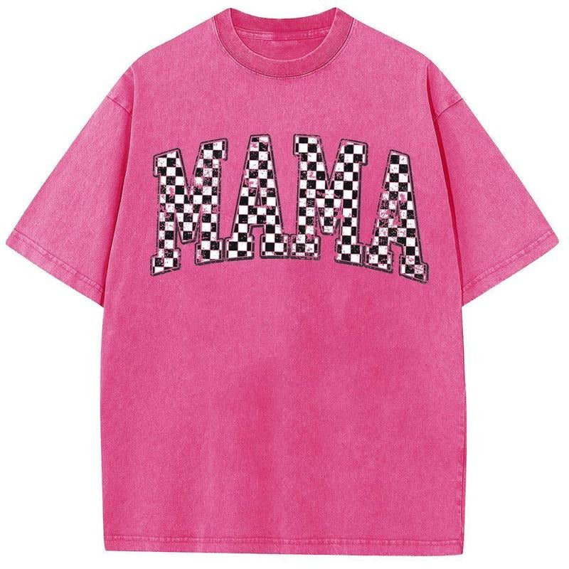 Holafish Acid Wash Half Short Mama TNF'WB shield Day Sleeve T-Shirt for Women - Casual Graphic Print Summer Top with...