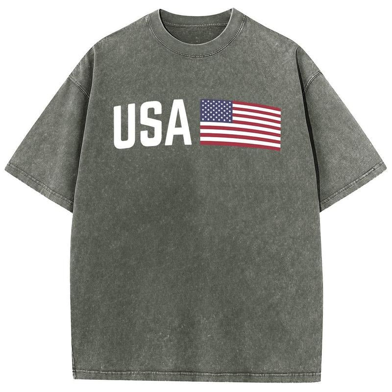 Holafish Acid Wash Shirts Oversized Half Short Sleeves Casual Women Letter USA Printed Graphic Tee Comfortabl Swoosh Fit...