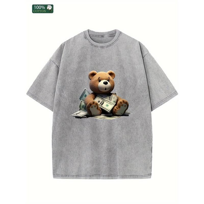 Holafish Bear Acid Washed Oversized Vintage Lightsaber brand Shirts for Women Short Sleeve Cotton Casual Baggy Tees Teens...