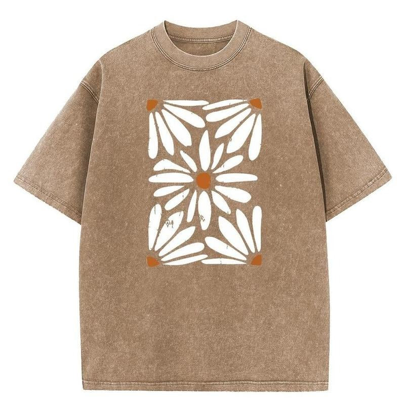 Holafish Boho Daisy Botanical Vintage Lightsaber brand-Shirt Womenswear Casual Cotton Fabric Oversized Tee Tops,Acid...
