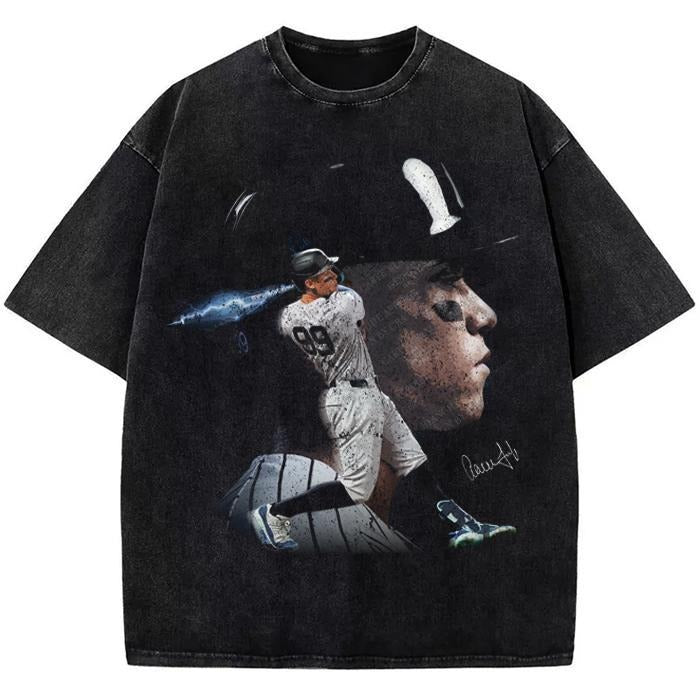 Holafish Casual Graphic Acid Washed Tees Aaron Judge New York Custom Bat brand Style Spiky hair fighters Graphic Tees...