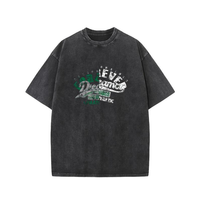 Holafish Forever Print Oversized Cotton Acid Wash Lightsaber brand Shirts for Men Vintage Streetwear Tees Baggy Hip Hop...