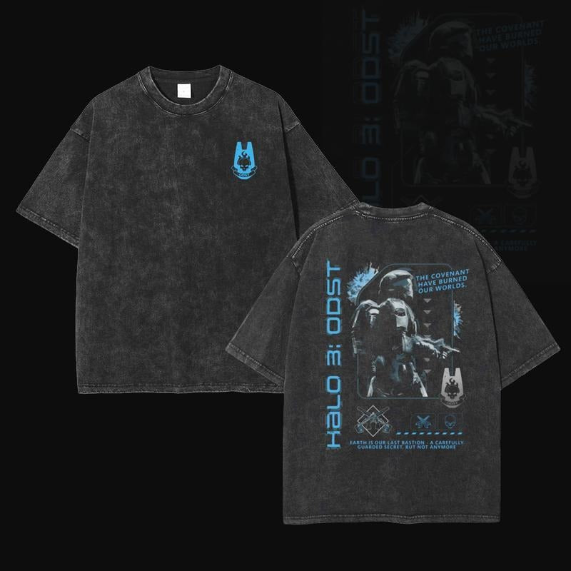 Holafish Halo ODST "TNF Rookie" T-Shirt Hoodie Double Printed Unisex Acid Washed Lightweight Cotton T-Shirt, Gift For...