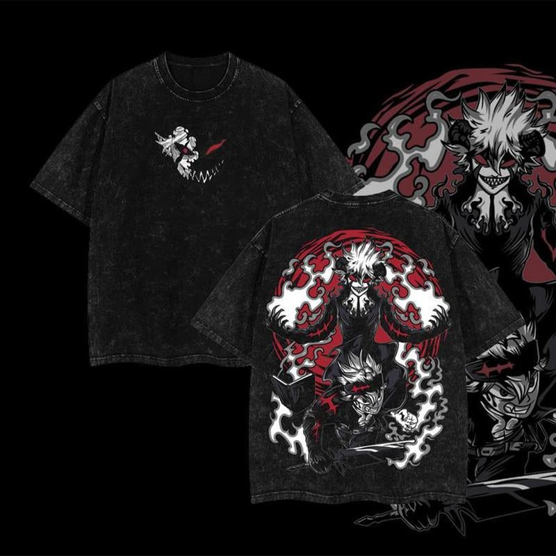 Holafish Limited Edition Asta Big red N streaming Black Clover Double Printed Lightweight Washed Tee TNF Streetwear Liebe...