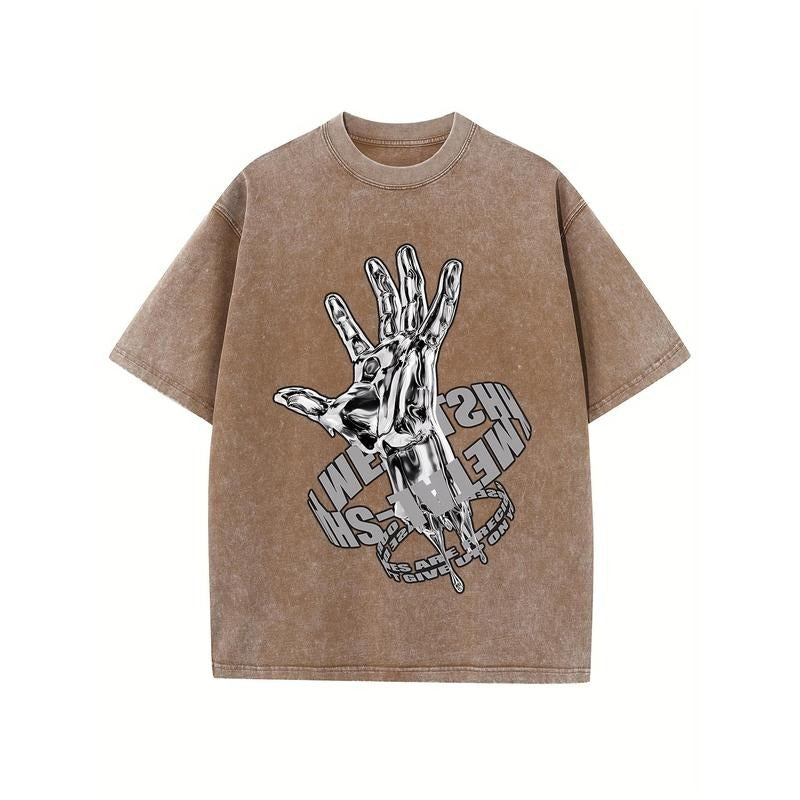 Holafish Matel Print Oversized Cotton Solid Drop Shoulder Lightsaber brand Shirts for Men Vintage Streetwear Basic Tees...