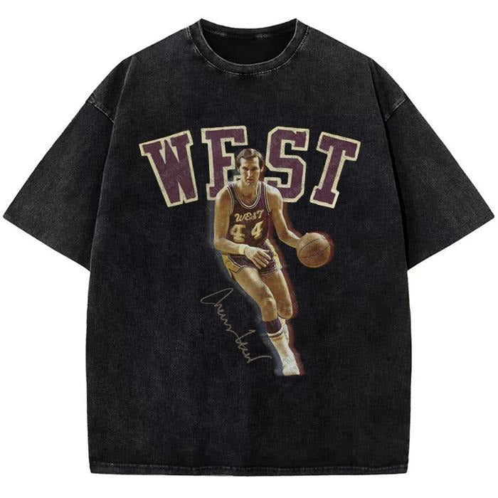 Holafish Oversized Acid Washed T-shirt Baggy Half Short Sleeves Jerry West Tribute TNF Logo Spiky hair fighters Custom...