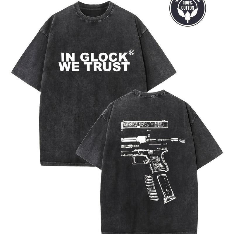 Holafish Red plumber brand GLOCK WE TRUST" Graphic Tee - Men'WB shield Vintage Streetwear, Oversized Cotton T-Shirt with...