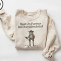 Hold On Partner I'm Overstimulated Sweatshirt, Funny Cowb0y Fr0g Meme Sweatshirt, Cute Animal Sweatshirt Cotton Menswear...