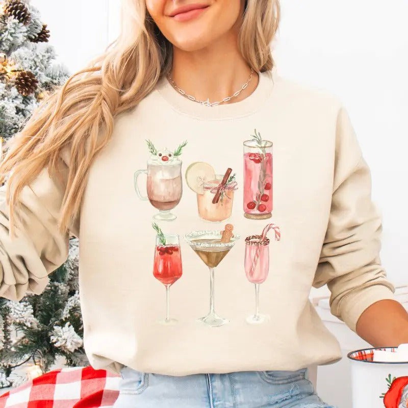 'Holiday Drinks' Crewneck Sweatshirt T-Shirts, Hoodie | RetroVerseTees.com