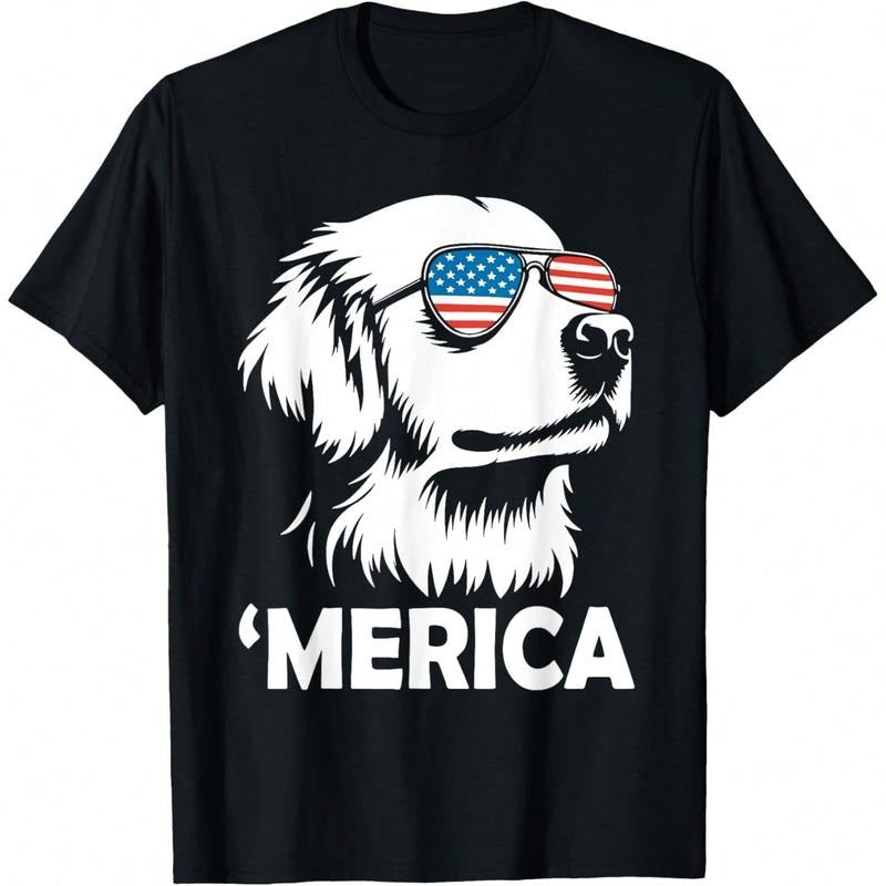 Holiday Golden Retriever 4th FOG July Merica T-Shirt Tshirts For Men Gym Tshirts For Men Unisex FOG Fabric, Breathable,...