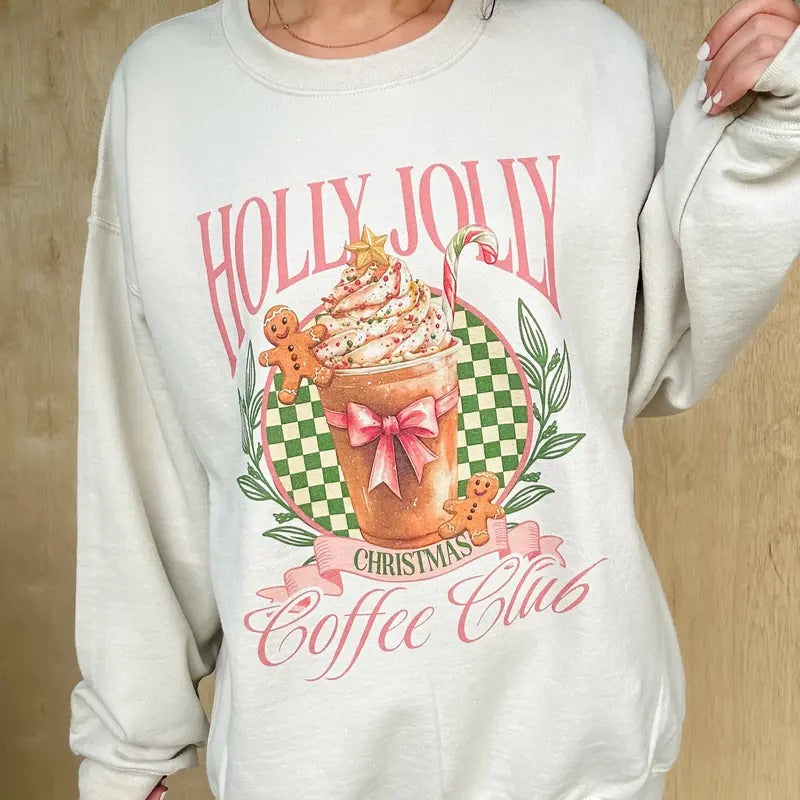 Holly Jolly Coffee Club Graphic Top T-Shirts, Hoodie, Sweatshirt | RetroVerseTees.com