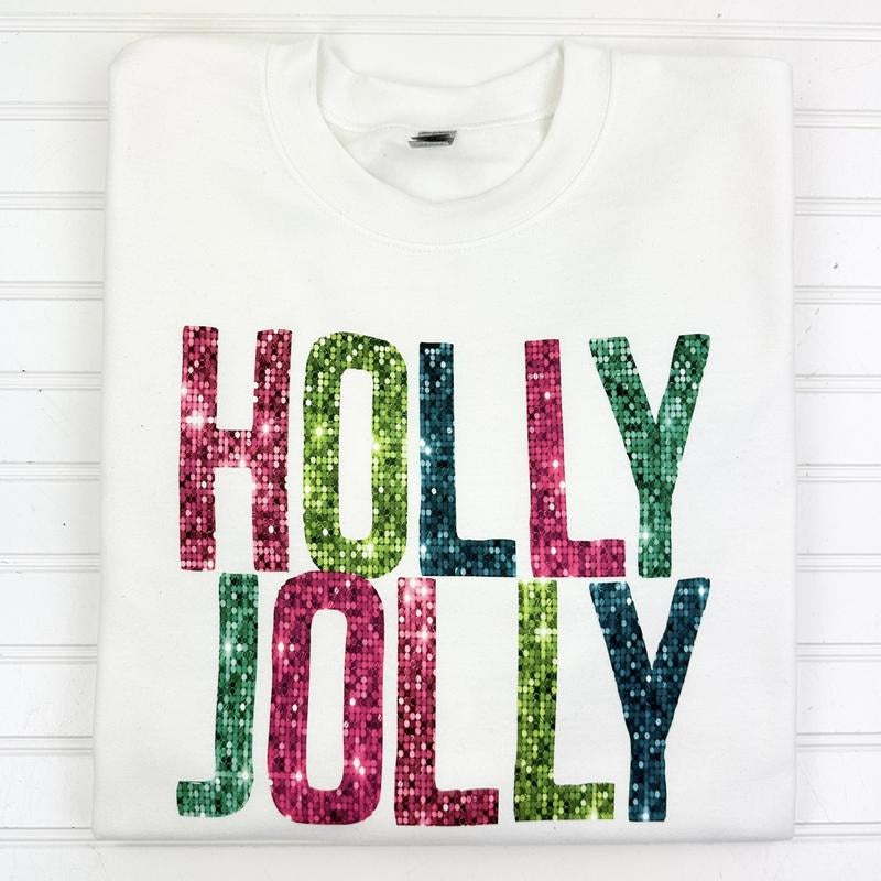 Holly Jolly Faux Sequins Sweatshirt T-Shirts, Hoodie | RetroVerseTees.com