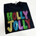 Holly Jolly Sequin Patch Gildan Sweatshirt -- BLACK T-Shirts, Hoodie | RetroVerseTees.com