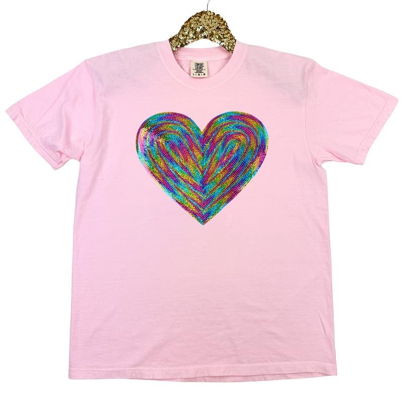 Holographic HEART Sequin Patch Comfort Colors T-Shirt -- BLOSSOM Hoodie, Sweatshirt | RetroVerseTees.com