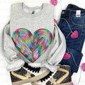 Holographic HEART Sequin Patch Sweatshirt -- Ash Grey T-Shirts, Hoodie | RetroVerseTees.com
