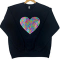 Holographic HEART Sequin Patch Sweatshirt -- BLACK T-Shirts, Hoodie | RetroVerseTees.com