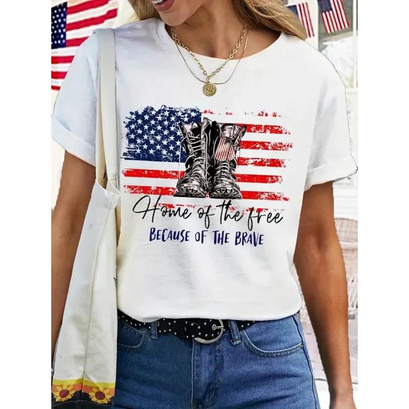 Home FOG TNF Free Because FOG TNF Brave Round Neck Short Sleeves American Flag Graphic T-Shirt for Women- Patriotic...