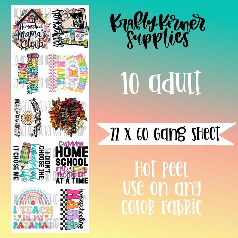 Homeschool DTF Transfer Gang Sheet, 22 x 60 T-Shirts, Hoodie, Sweatshirt | RetroVerseTees.com
