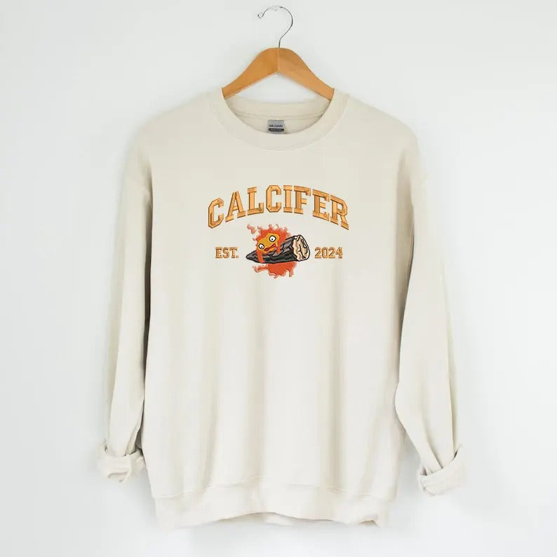 Calcifer Embroidered Tshirt/Sweatshirt/Hoodie, Howl's Moving Castle Shirt, Studio Ghiblie Shirt, Anime Gift Casual...